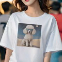 Tシャツ レディース 犬ファン 半袖 春夏 犬柄 プリント カジュアル かわいい 人間用 フィットネス ダンス 夕暮れ プードル 砂漠 メガネ 星 月
