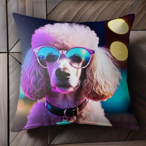 サングラス プードル 夜景 星型のネックレス 光 クッションカバー 45×45cm アニマル柄 おしゃれ 可愛い クッション本体付き 正方形 犬ファン