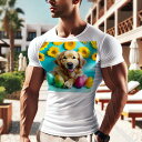 Tシャツ メンズ キッズ 犬ファン 半袖 春夏 犬柄 プリント カジュアル かわいい 人間用 フィットネス ダンス ひまわり ゴールデンレトリーバー イースターエッグ カラフル 笑顔