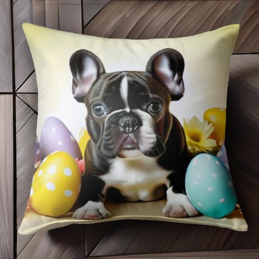 イースターエッグ フレンチブルドッグ 花 クッションカバー 45×45cm アニマル柄 おしゃれ 可愛い クッション本体付き 正方形 犬ファン