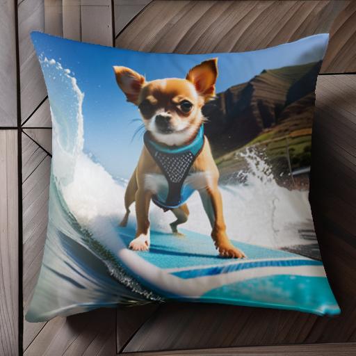 サーフボード チワワ 波 海 クッションカバー 45×45cm アニマル柄 おしゃれ 可愛い クッション本体付き 正方形 犬ファン