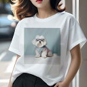 Tシャツ レディース 犬ファン 半袖 春夏 犬柄 プリント カジュアル かわいい 人間用 フィットネス ダンス メガネ マルチーズ 洋服(4)