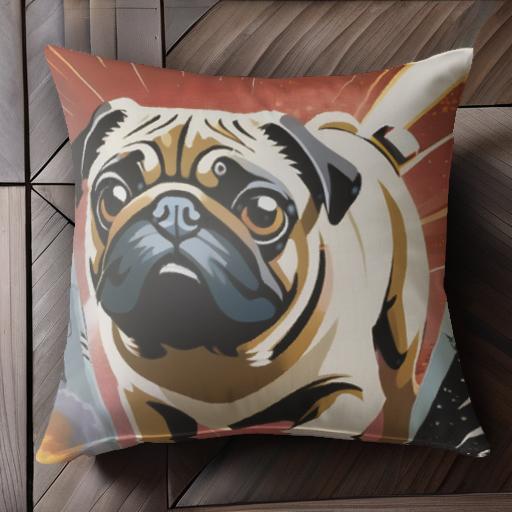 ロケット パグ 爆発 宇宙 コミックスタイル クッションカバー 45×45cm アニマル柄 おしゃれ 可愛い ク..