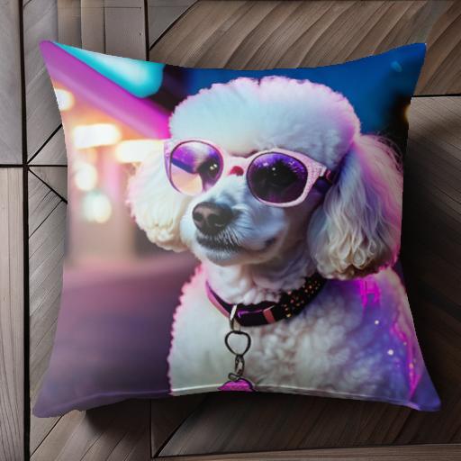 サングラス プードル 夜 ネオン クッションカバー 45×45cm アニマル柄 おしゃれ 可愛い クッション本体..