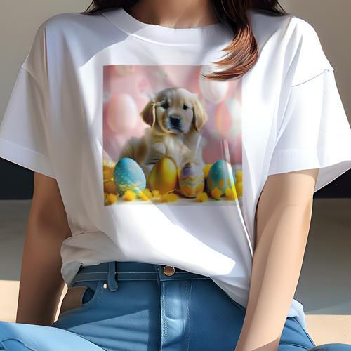 Tシャツ レディース 犬ファン 半袖 春夏 犬柄 プリント カジュアル かわいい 人間用 フィットネス ダンス イースターエッグ ゴールデンレトリバー 花 ピンク背景 Tシャツ レディース 犬ファン 半袖 春夏 犬柄 プリント カジュアル かわいい 人間用 フィットネス ダンス イースターエッグ ゴールデンレトリバー 花 ピンク背景
