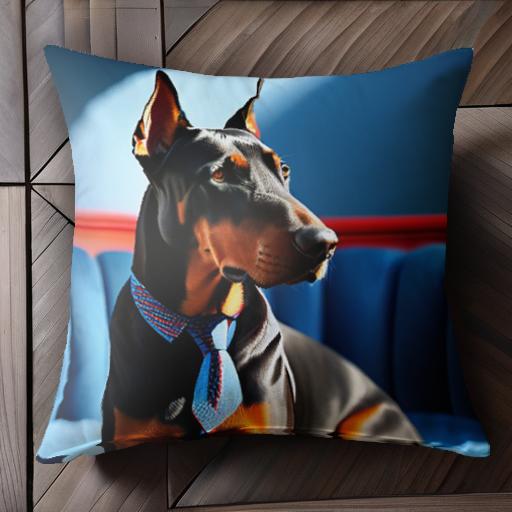 ソファ ドーベルマン ネクタイ 屋内 強い表情 クッションカバー 45×45cm アニマル柄 おしゃれ 可愛い クッション本体付き 正方形 犬フ..