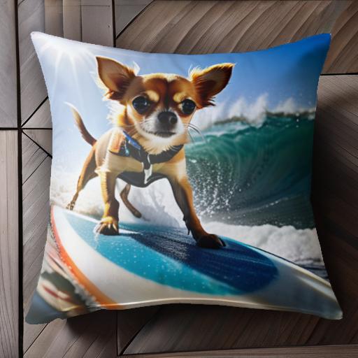 サーフィン チワワ 海 波 太陽 クッションカバー 45×45cm アニマル柄 おしゃれ 可愛い クッション本体..