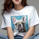 Tシャツ レディース 犬ファン 半袖 春夏 犬柄 プリント カジュアル かわいい 人間用 フィットネス ダンス 可愛い フレンチブルドッグ ブルー イラスト ペット 愛犬(4)