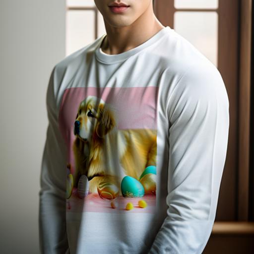 長袖Tシャツ 人間用 メンズ 秋春夏 プリント レジャー アウトドア カジュアル かわいい 犬ファン イースターエッグ ゴールデンレトリバー ピンクの背景 長袖Tシャツ 人間用 メンズ 秋春夏 プリント レジャー アウトドア カジュアル かわいい 犬ファン イースターエッグ ゴールデンレトリバー ピンクの背景