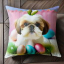 イースターエッグ シーズー ピンクのバックグラウンド ハート型のアクセサリー クッションカバー 45×45cm アニマル柄 おしゃれ 可愛い クッション本体付き 正方形 犬ファン|詳細画像