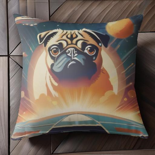 宇宙船 パグ 宇宙 惑星 クッションカバー 45×45cm アニマル柄 おしゃれ 可愛い クッション本体付き 正..