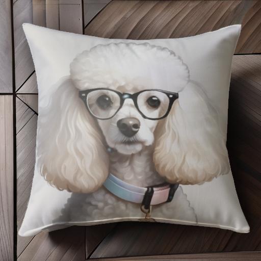 メガネ プードル カラー ハートタグ クッションカバー 45×45cm アニマル柄 おしゃれ 可愛い クッション本体付き 正方形 犬ファン