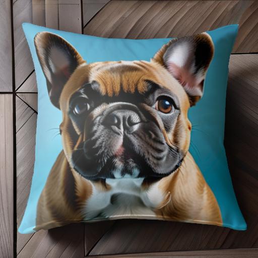 青 フレンチブルドッグ 背景 クッションカバー 45×45cm アニマル柄 おしゃれ 可愛い クッション本体付き 正方形 犬ファン