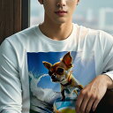 長袖Tシャツ 人間用 メンズ 秋春夏 プリント レジャー アウトドア カジュアル かわいい 犬ファン サーフボード チワワ 波 太陽 青空