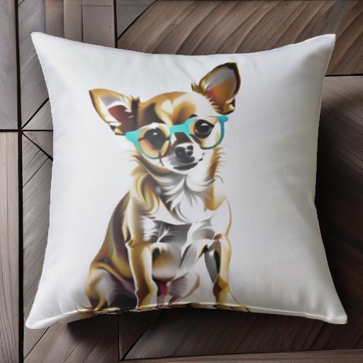 眼鏡 チワワ クッションカバー 45×45cm アニマル柄 おしゃれ 可愛い クッション本体付き 正方形 犬ファン