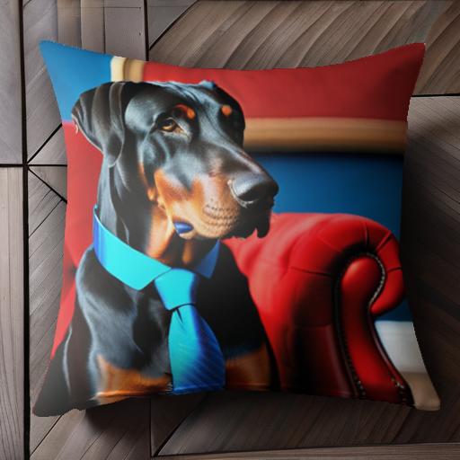 ソファ ドーベルマン ネクタイ 額縁 クッションカバー 45×45cm アニマル柄 おしゃれ 可愛い クッション本体付き 正方形 犬ファン