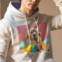 パーカー 人間用 メンズ 秋春夏 プリント レジャー ポケットレス プルオーバーパーカー カジュアル かわいい 犬ファン イースターエッグ ゴールデンレトリバー 花(4)
