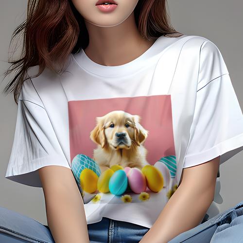 Tシャツ レディース 犬ファン 半袖 春夏 犬柄 プリント カジュアル かわいい 人間用 フィットネス ダンス イースターエッグ ゴールデンレトリバー 花 Tシャツ レディース 犬ファン 半袖 春夏 犬柄 プリント カジュアル かわいい 人間用 フィットネス ダンス イースターエッグ ゴールデンレトリバー 花