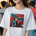 Tシャツ レディース 犬ファン 半袖 春夏 犬柄 プリント カジュアル かわいい 人間用 フィットネス ダンス ソファ ドーベルマン ネクタイ 額縁(4)