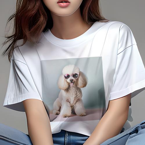 Tシャツ レディース 犬ファン 半袖 春夏 犬柄 プリント カジュアル かわいい 人間用 フィットネス ダンス サングラス プードル 犬 ファッション おしゃれ 可愛い