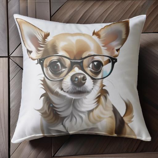 メガネ チワワ クッションカバー 45×45cm アニマル柄 おしゃれ 可愛い クッション本体付き 正方形 犬ファン