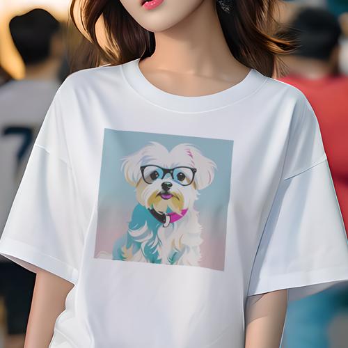 Tシャツ レディース 犬ファン 半袖 春夏 犬柄 プリント カジュアル かわいい 人間用 フィットネス ダンス 眼鏡 マルチーズ カラー Tシャツ レディース 犬ファン 半袖 春夏 犬柄 プリント カジュアル かわいい 人間用 フィットネス ダンス 眼鏡 マルチーズ カラー
