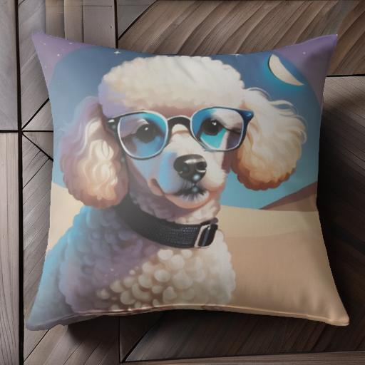 メガネ プードル 夜空 砂漠 三日月 クッションカバー 45×45cm アニマル柄 おしゃれ 可愛い クッション本体付き 正方形 犬ファン