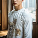 長袖Tシャツ 人間用 メンズ 秋春夏 プリント レジャー アウトドア カジュアル かわいい 犬ファン メガネ チワワ(4)