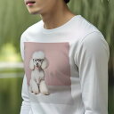 長袖Tシャツ 人間用 メンズ 秋春夏 プリント レジャー アウトドア カジュアル かわいい 犬ファン 眼鏡 プードル 背景 ピンク