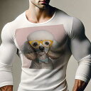 長袖Tシャツ 人間用 メンズ 秋春夏 プリント レジャー アウトドア カジュアル かわいい 犬ファン 眼鏡 プードル 蝶ネクタイ 背景ピンク