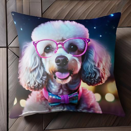 メガネ プードル 蝶ネクタイ 夜空 星 クッションカバー 45×45cm アニマル柄 おしゃれ 可愛い クッション本体付き 正方形 犬ファン