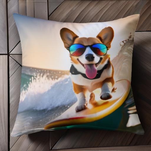 サーフボード ウェルシュコーギー サングラス 波 夕焼け クッションカバー 45×45cm アニマル柄 おしゃ..