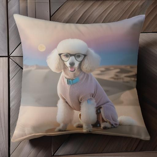 砂漠 プードル メガネ 夕焼け 砂丘 クッションカバー 45×45cm アニマル柄 おしゃれ 可愛い クッション本体付き 正方形 犬ファン