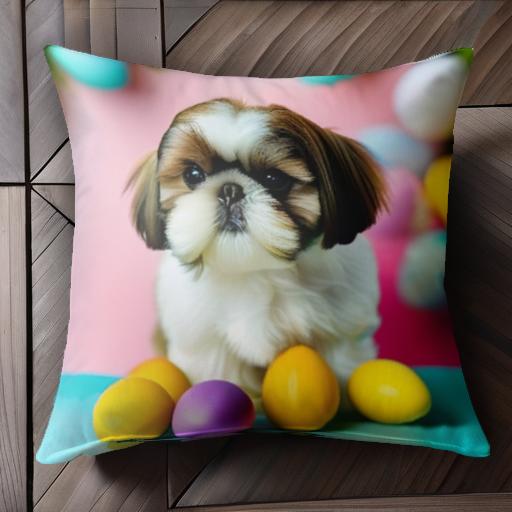 イースターエッグ シーズー カラフル クッションカバー 45×45cm アニマル柄 おしゃれ 可愛い クッショ..