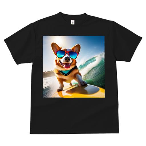 Tシャツ レディース 犬ファン 半袖 春夏 犬柄 プリント カジュアル かわいい 人間用 フィットネス ダンス サングラス ウェルシュコーギー サーフィン 海 波 太陽