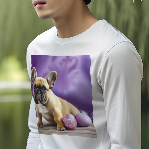 長袖Tシャツ 人間用 メンズ 秋春夏 プリント レジャー アウトドア カジュアル かわいい 犬ファン 紫色 フレンチブルドッグ イースターエッグ ファー 木の床