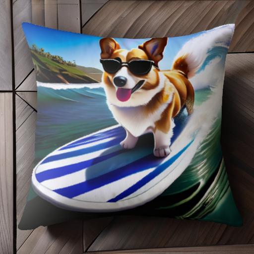 サーフィン コーギー サングラス 海 波 クッションカバー 45×45cm アニマル柄 おしゃれ 可愛い クッシ..