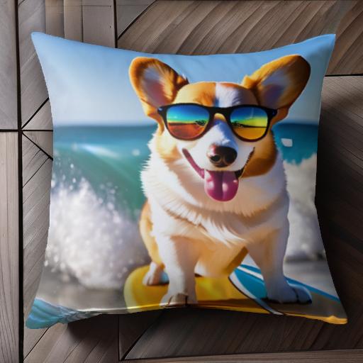 サーフボード ウェルシュコーギー サングラス ビーチ 波 クッションカバー 45×45cm アニマル柄 おしゃれ 可愛い クッション本体付き 正方形 犬ファン サーフボード ウェルシュコーギー サングラス ビーチ 波 クッションカバー 45×45cm アニマル柄 おしゃれ 可愛い クッション本体付き 正方形 犬ファン