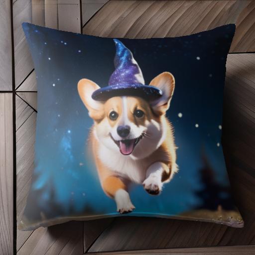 星空 コーギー 魔法使いの帽子 夜空 木 クッションカバー 45×45cm アニマル柄 おしゃれ 可愛い クッション本体付き 正方形 犬ファン