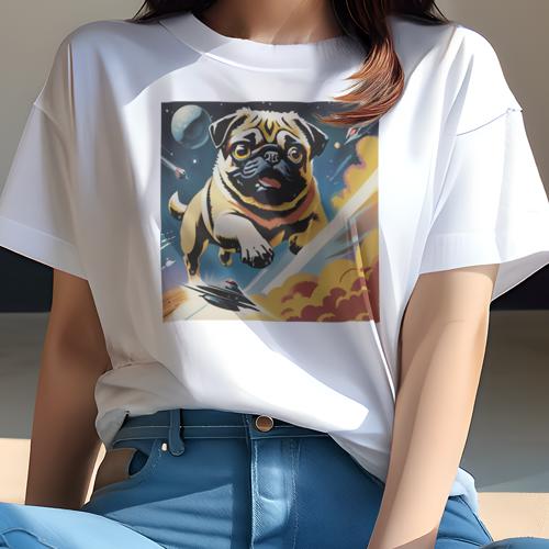 Tシャツ レディース 犬ファン 半袖 春夏 犬柄 プリント カジュアル かわいい 人間用 フィットネス ダンス 宇宙船 パグ 惑星 宇宙 星 Tシャツ レディース 犬ファン 半袖 春夏 犬柄 プリント カジュアル かわいい 人間用 フィットネス ダンス 宇宙船 パグ 惑星 宇宙 星