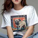 Tシャツ レディース 犬ファン 半袖 春夏 犬柄 プリント カジュアル かわいい 人間用 フィットネス ダンス 宇宙 パグ 星 レトロ(4)