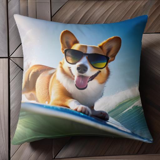 サーフボード コーギー サングラス 海 青空 波 クッションカバー 45×45cm アニマル柄 おしゃれ 可愛い ..
