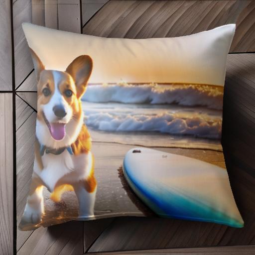ビーチ コーギー サーフボード 夕日 クッションカバー 45×45cm アニマル柄 おしゃれ 可愛い クッション..
