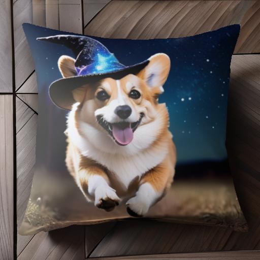 魔女の帽子 ウェルシュコーギー 夜空 星空 走る クッションカバー 45×45cm アニマル柄 おしゃれ 可愛い クッション本体付き 正方形 犬ファン 魔女の帽子 ウェルシュコーギー 夜空 星空 走る クッションカバー 45×45cm アニマル柄 おしゃれ 可愛い クッション本体付き 正方形 犬ファン