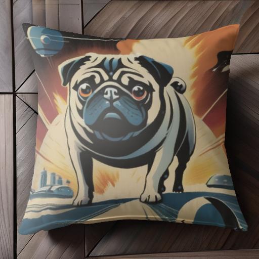 宇宙 パグ スペース 惑星 爆発 建物 クッションカバー 45×45cm アニマル柄 おしゃれ 可愛い クッション本体付き 正方形 犬ファン