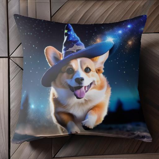 魔法の帽子 コーギー 星空 光の軌跡 クッションカバー 45×45cm アニマル柄 おしゃれ 可愛い クッション本体付き 正方形 犬ファン