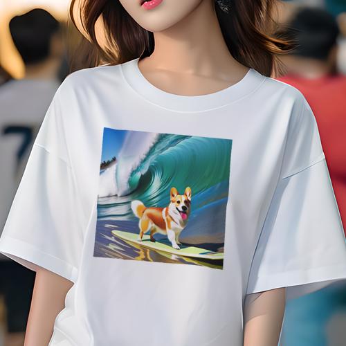 Tシャツ レディース 犬ファン 半袖 春夏 犬柄 プリント カジュアル かわいい 人間用 フィットネス ダンス サーフィン ウェルシュコーギー 波 海 ビーチ 犬 Tシャツ レディース 犬ファン 半袖 春夏 犬柄 プリント カジュアル かわいい 人間用 フィットネス ダンス サーフィン ウェルシュコーギー 波 海 ビーチ 犬
