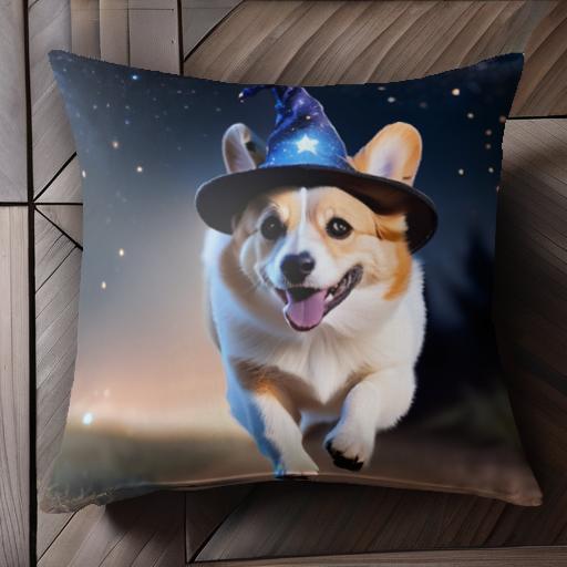星 ウェルシュコーギーペンブローク 空 夜 魔法 帽子 クッションカバー 45×45cm アニマル柄 おしゃれ 可愛い クッション本体付き 正方形 犬ファン 星 ウェルシュコーギーペンブローク 空 夜 魔法 帽子 クッションカバー 45×45cm アニマル柄 おしゃれ 可愛い クッション本体付き 正方形 犬ファン