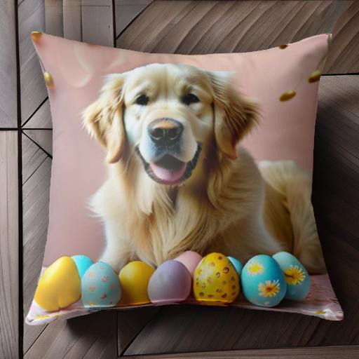 イースターエッグ ゴールデンレトリバー 花 ペイントエッグ 飾り クッションカバー 45×45cm アニマル柄..