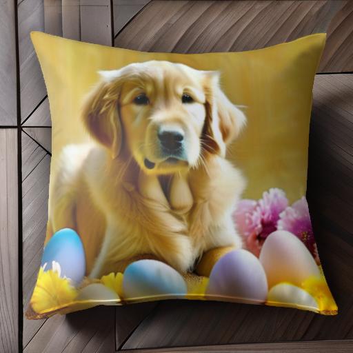 卵 ゴールデンレトリバー 花 カラフル 春 可愛い クッションカバー 45×45cm アニマル柄 おしゃれ クッ..